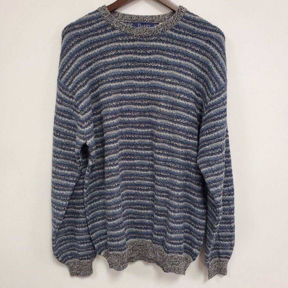 Barry Bricken Mens Alpaca Wool Eclectic‎ Grandpa Sweater Size L  Blue Retro Euc